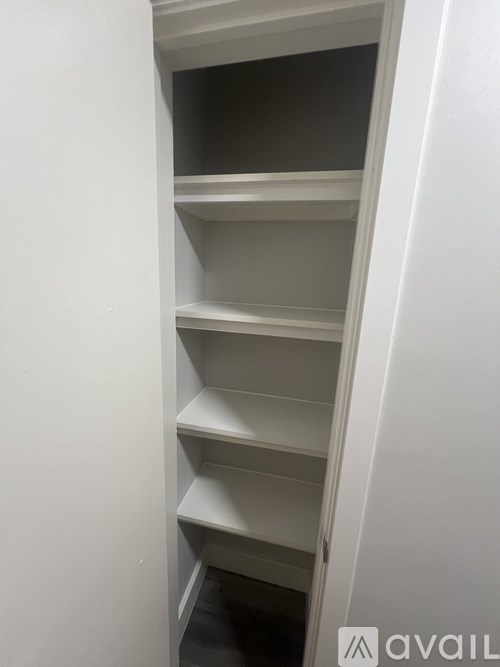 Empty white shelves in a cabinet.