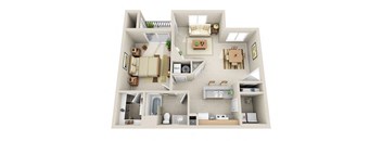 Independent One Bedroom Apartment Floor Plan 3D Image