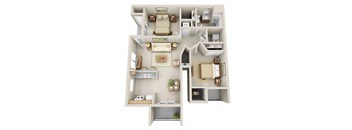Traveler Two Bedroom Apartment Floor Plan 3D Image