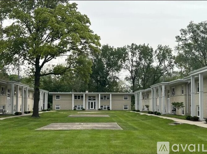A row of houses with a tree in front.