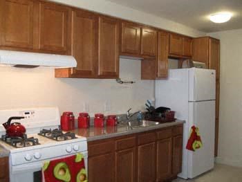 a kitchen with a stove and a refrigerator