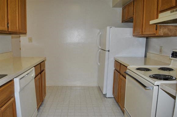 a kitchen with a stove and a refrigerator
