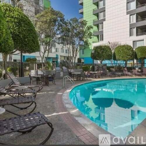 A pool with a star design in the middle of it.