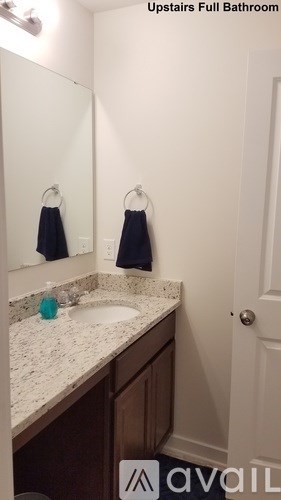 A bathroom with a sink and mirror.