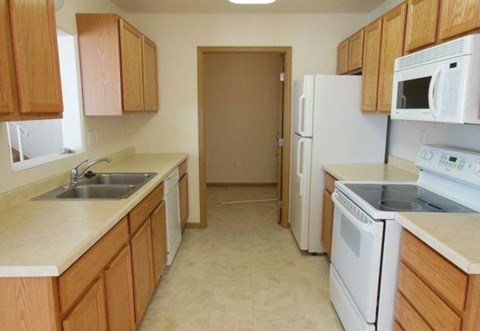 a kitchen with a stove and a sink and a refrigerator