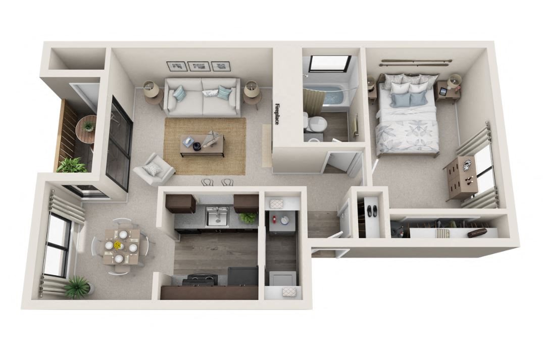 1 Bed 1 Bath B Floor Plan at Brackett Apartments, Washington