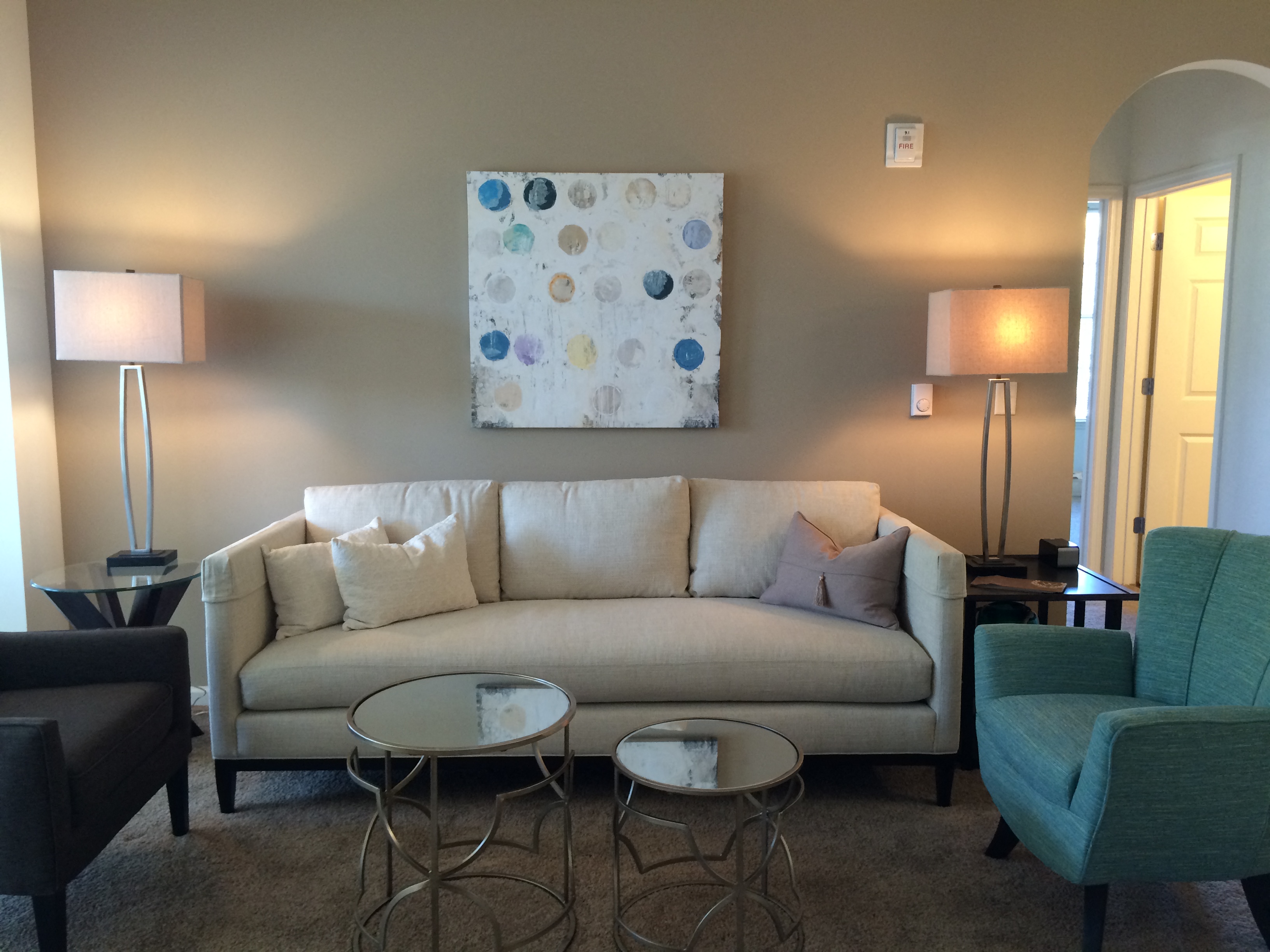 a living room with a couch and a coffee table