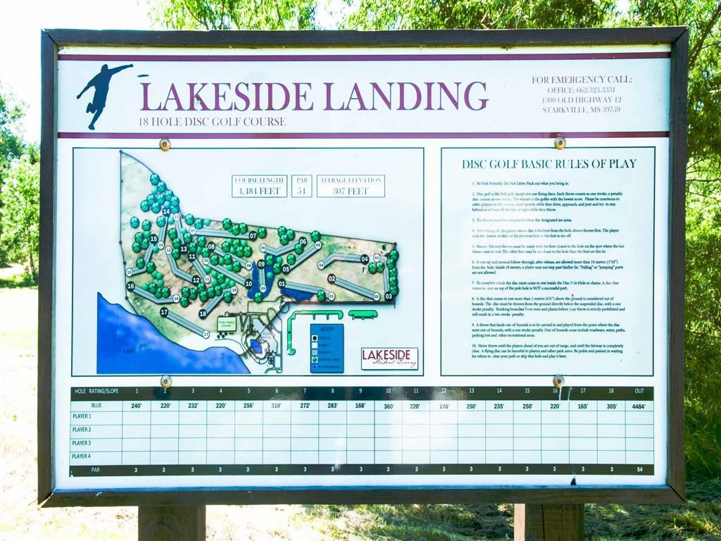 a sign with a map of lakeside landing on it