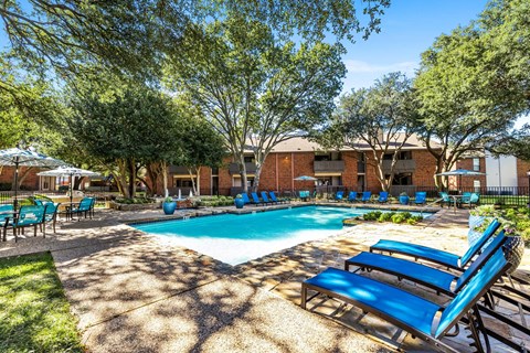 our apartments offer a swimming pool with chairs and trees
