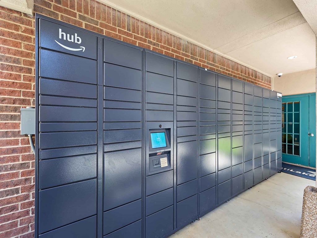 a set of automated garage doors in a building