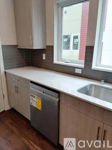 A kitchen with a dishwasher and a window.
