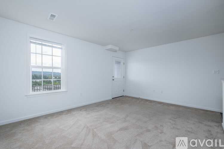 A room with a window and a carpeted floor.