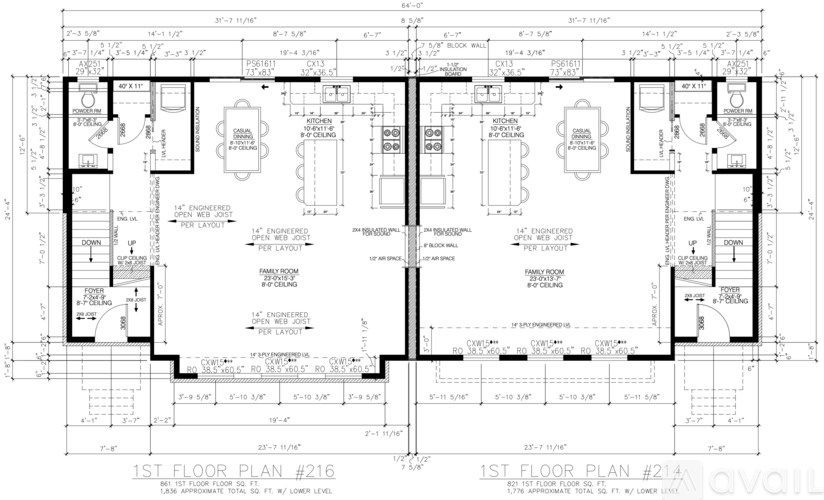 A detailed architectural floor plan for a building, showing the layout of rooms and spaces.