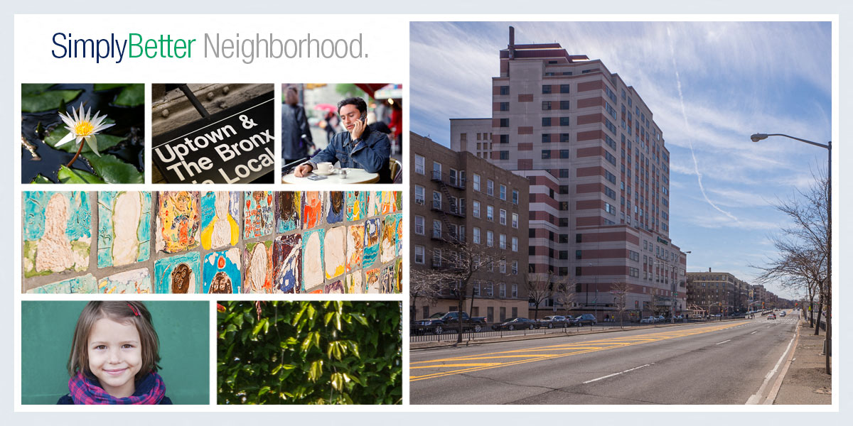 a collage of photos with a street and a building