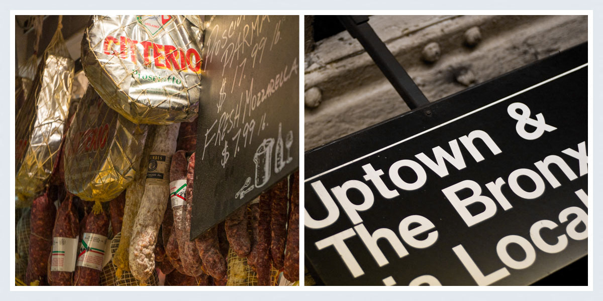 a sign for the uptown  the brown store and a picture of food hanging