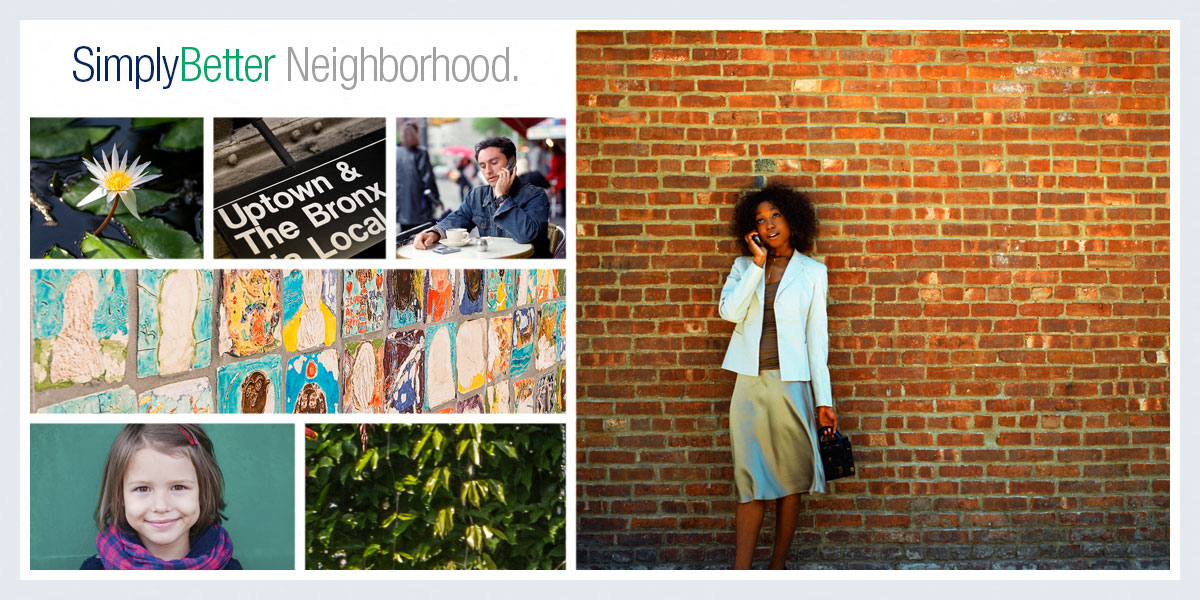 a collage of photos with a woman talking on a cell phone