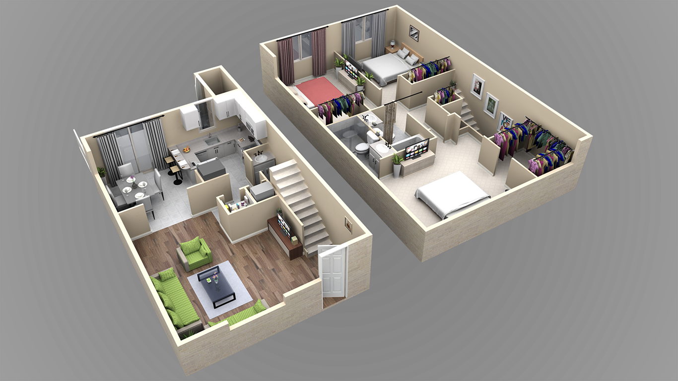 3 br floor plan 3D Veridian Townhomes apartments Melbourne, FL 32935 3 bedroom 3D