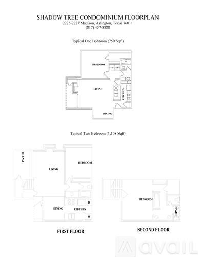 Floor plan for a Shadow Tree Condominium showing one and two bedroom layouts.