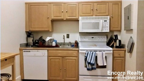 A kitchen with wooden cabinets and a white dishwasher.