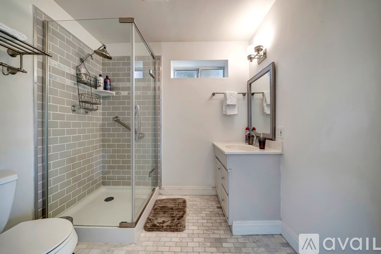 A bathroom with a walk-in shower and a toilet.