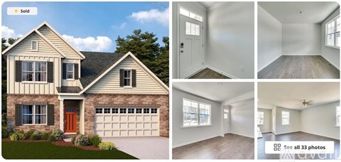 A house with a red door is for sale.