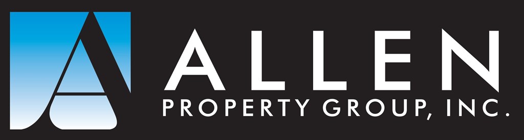 The image shows a logo with a blue triangle and the text "ALLEN PROPERTY GROUP, INC."