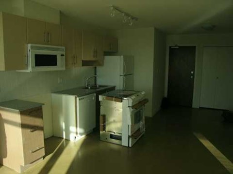 A kitchen with white appliances and wooden cabinets.