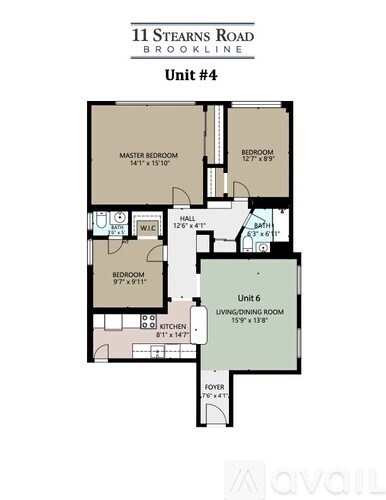 A floor plan for an apartment at 11 Stearns Road Brookline Unit #4.