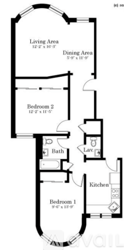 A black and white floor plan of a two bedroom apartment.