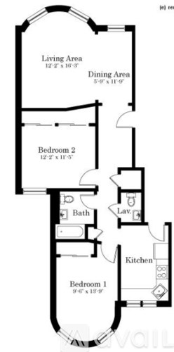 A black and white floor plan of a two bedroom apartment.