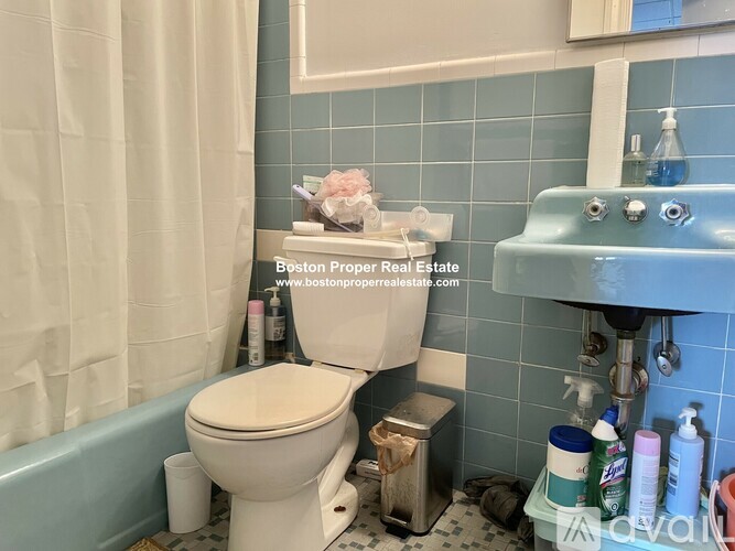 A bathroom with a toilet, sink, and a shower curtain.