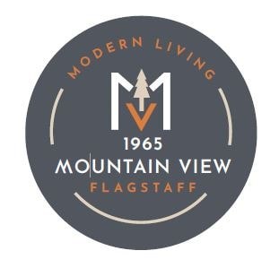 A logo for Modern Living Mountain View Flagstaff from 1965.