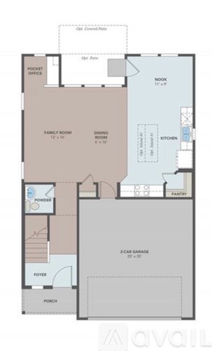 A floor plan of an apartment with a kitchen, living room, and two bedrooms.