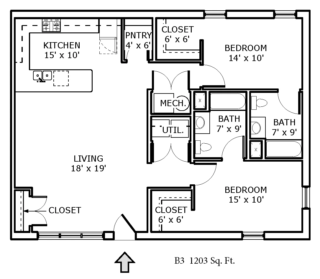 2D floor plan of a 2-bedroom apartment at Backwater Cove.
