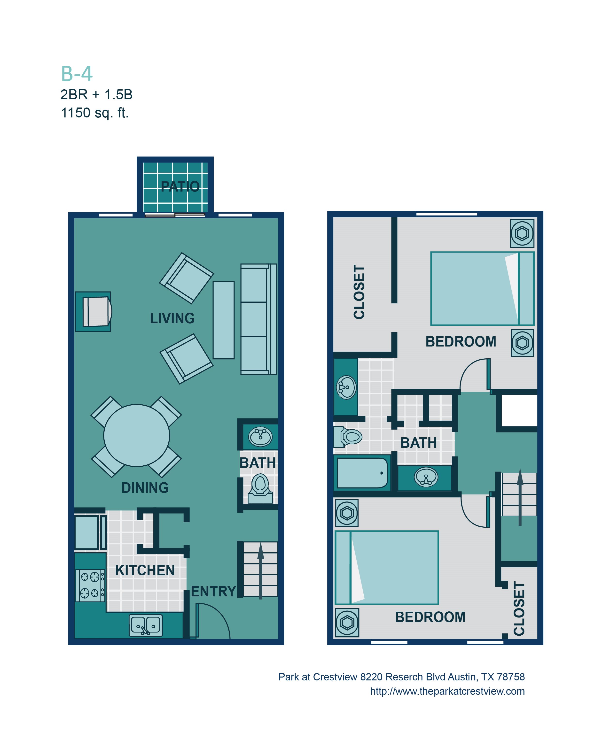 2 Bed/ 1.5 Bath B4 Floor Plan 7