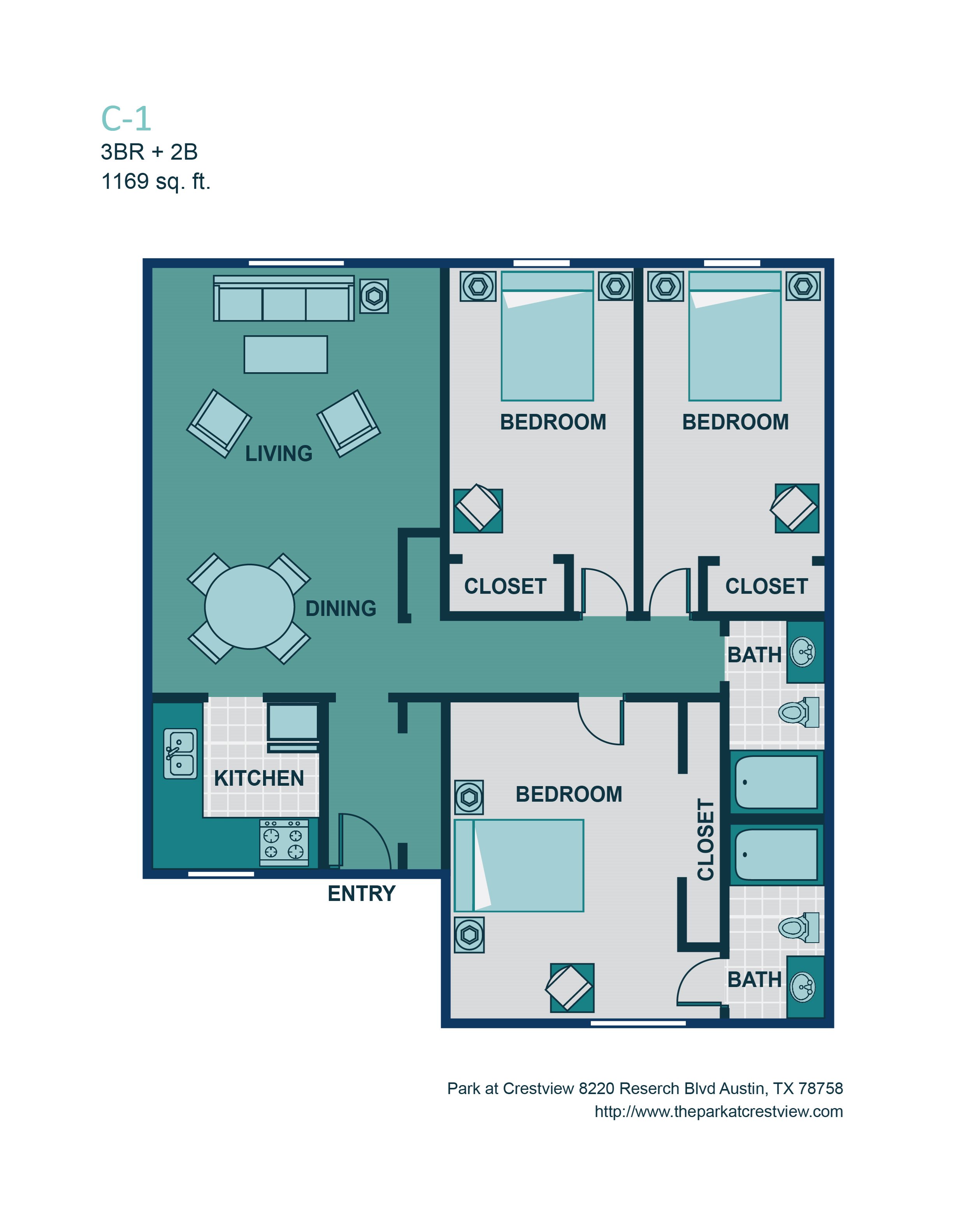 3 Bed/ 2 Bath C1 Floor Plan 9