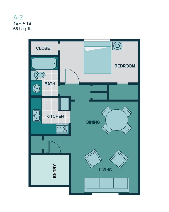 1 Bedroom A2 Floor Plan 2