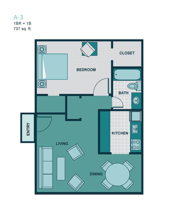 1 Bedroom A3 Floor Plan 3
