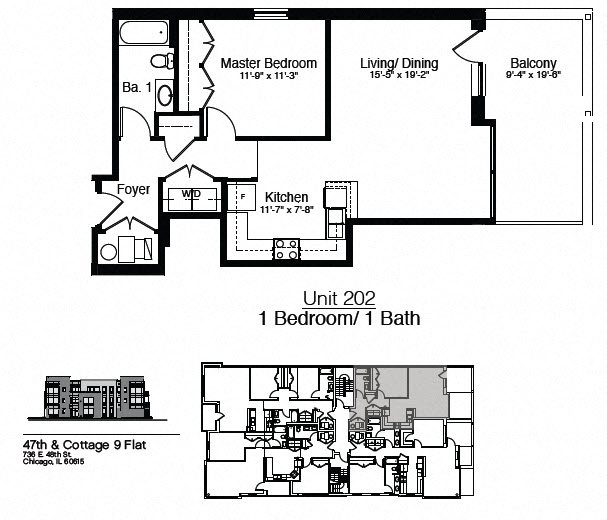 747 East 47th Street 1 Bedroom Floor Plan 1