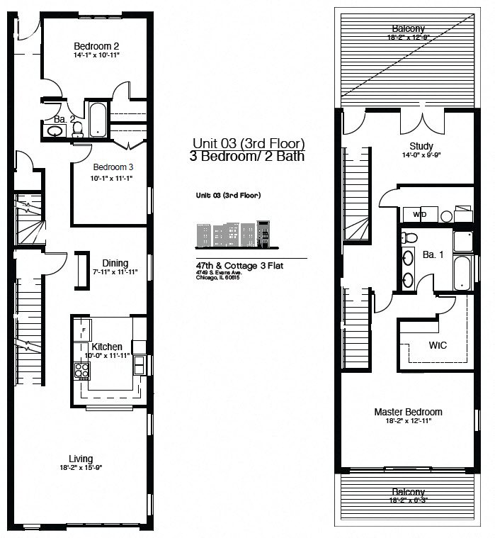 4749 S. Evans - 3rd Floor 3 Bedroom Floor Plan 7
