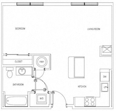 The Menotomy studio floorplan