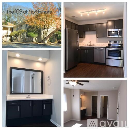 A collage of images showcasing a property at 109 Northshore, including exterior, kitchen, bathroom, and living room.