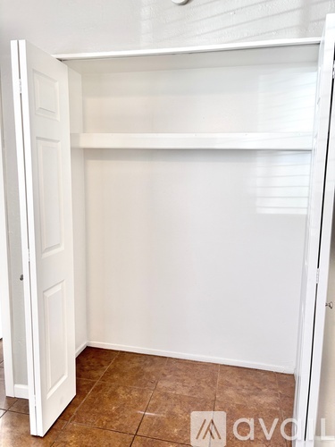 A white closet with a door open.