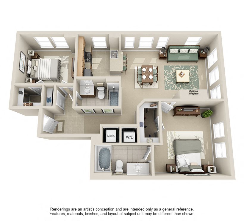 Irvine 2 Bedroom Apartment Plan 2 The Carlyle