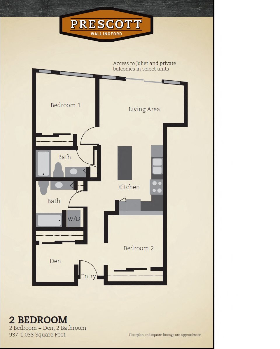 Two Bedroom Two Bath 937 -1033 Sq. Feet Floor Plan 5