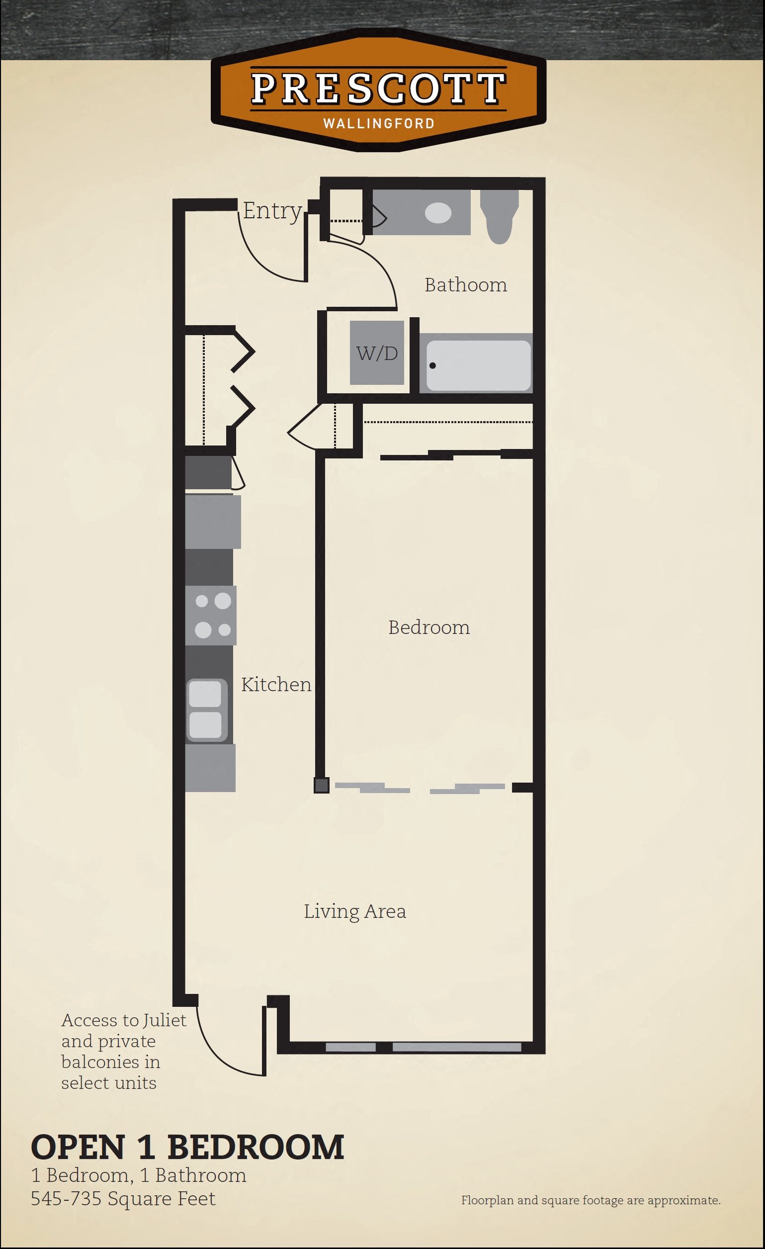 Open One Bedroom Floor Plan 9