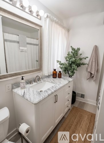 A bathroom with a sink, mirror, and toilet.