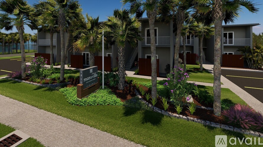 A sign that says "Avail" is in front of a building with palm trees.