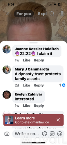 A screenshot of a social media platform showing a conversation about a dynasty trust.