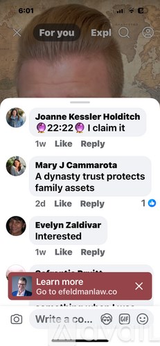 A screenshot of a social media platform showing a conversation about a dynasty trust.
